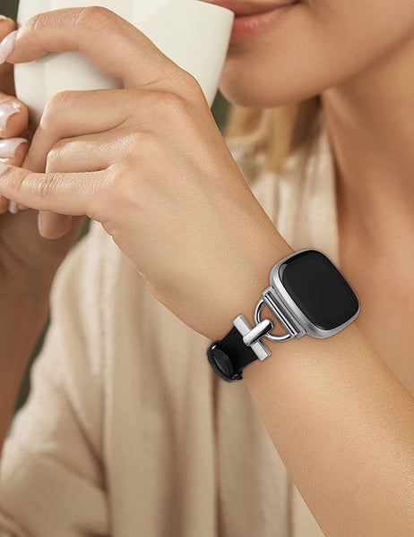 Wearlizer Leather Band Compatible with Fitbit Sense Bands/Fitbit Versa 3 Bands/Sense 2 Bands/Versa 4 Bands for Women, Dressy Leather Strap with D-Shape Metal Buckle for Versa 3 4 Sense 2 Smartwatch