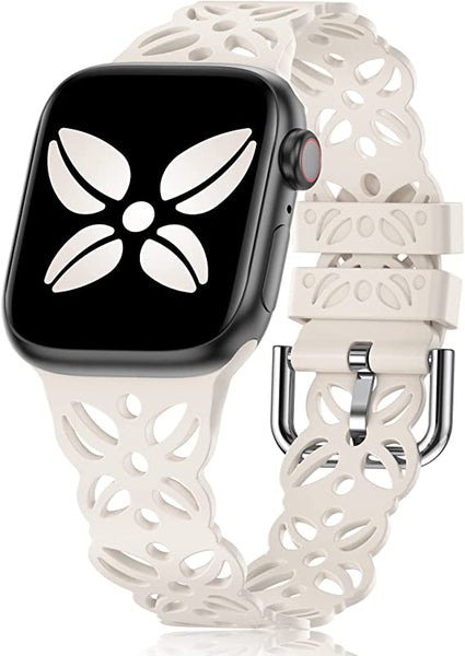 Wearlizer lace Cutout Band Compatible with Apple Watch Band 38mm 40mm 41mm Feminine, Slim Airy Hollow-Out Soft Silicone Sport Breathable Straps Cute Stylish for iWatch SE Series 8/7/6/5/4/3/2/1