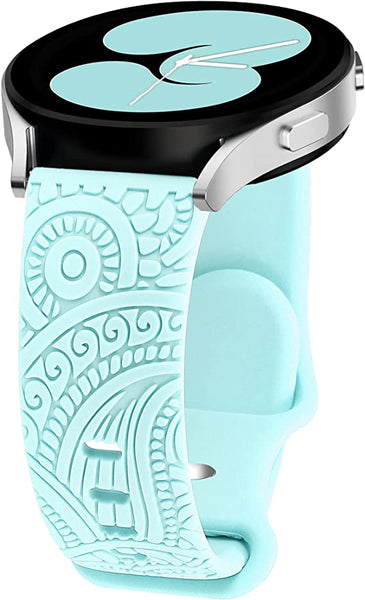 Floral Engraved Silicone Band 20mm Compatible with Samsung Galaxy Watch 4 Band 40mm 44mm/Watch 3 41mm/Active 2 Watch Bands 40mm 44mm/Watch 4 Classic 42mm 46mm, Sport Soft Smartwatch Strap for Women