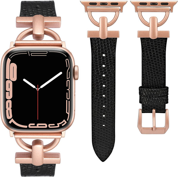 Wearlizer Leather Band Compatible with Apple Watch Band Women 38mm 40mm 41mm 42mm 44mm 45mm 49mm(Ultra), Dressy Fancy Leather Strap with D-Shape Metal Buckle for iWatch Bands Series 8 SE 7 6 5 4 3 2 1