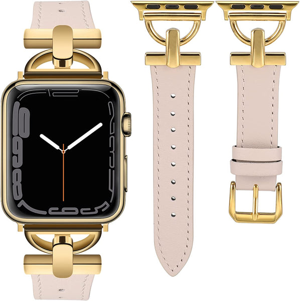 Wearlizer Leather Band Compatible with Apple Watch Band Women 38mm 40mm 41mm 42mm 44mm 45mm 49mm(Ultra), Dressy Fancy Leather Strap with D-Shape Metal Buckle for iWatch Bands Series 8 SE 7 6 5 4 3 2 1