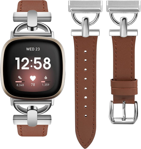 Wearlizer Leather Band Compatible with Fitbit Sense Bands/Fitbit Versa 3 Bands/Sense 2 Bands/Versa 4 Bands for Women, Dressy Leather Strap with D-Shape Metal Buckle for Versa 3 4 Sense 2 Smartwatch