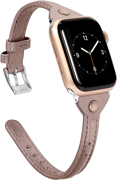 Wearlizer Beige Leather Compatible with Apple Watch Leather Band 38mm 40mm 41mm for iWatch SE Women Men Slim Strap Wristband Leisure Unique Rivet Bracelet (Silver Metal Clasp) Series 8 7 6 5 4 3 2 1