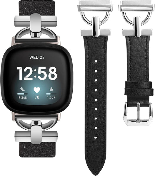 Wearlizer Leather Band Compatible with Fitbit Sense Bands/Fitbit Versa 3 Bands/Sense 2 Bands/Versa 4 Bands for Women, Dressy Leather Strap with D-Shape Metal Buckle for Versa 3 4 Sense 2 Smartwatch