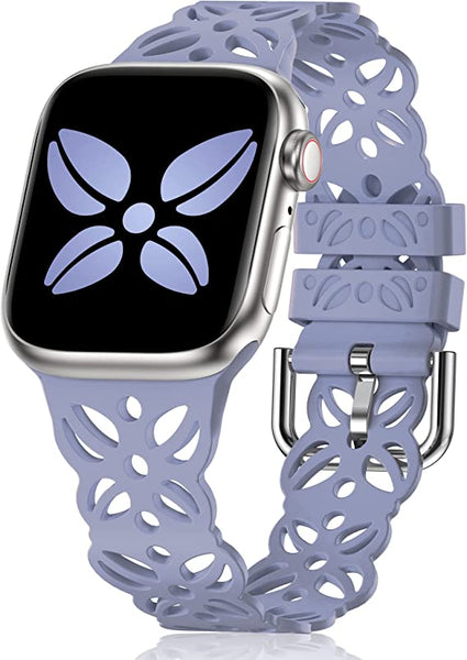 Wearlizer lace Cutout Band Compatible with Apple Watch Band 38mm 40mm 41mm Feminine, Slim Airy Hollow-Out Soft Silicone Sport Breathable Straps Cute Stylish for iWatch SE Series 8/7/6/5/4/3/2/1