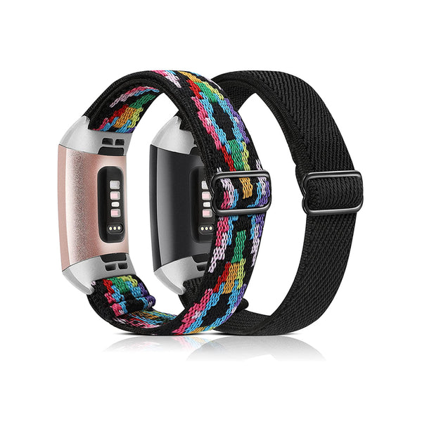 Wearlizer 2 Packs Elastic Bands Fitbit Charge 4/Charge 3/Charge 3 SE, Adjustable Stretchy Nylon Loo