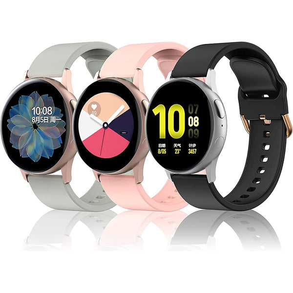 Wearlizer 3 Packs Samsung Galaxy Watch Active 2 Bands 40mm 44mm/Galaxy Watch 3 41mm/Galaxy Watch 42mm/Active 40mm, 20mm Silicone