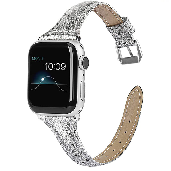 Wearlizer Thin Glitter Leather Apple Watch Bands