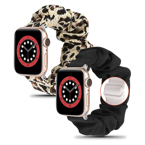 Wearlizer 2 Packs Adjustable Apple Watch Band Scrunchies Stretchy Soft Cloth Cute
