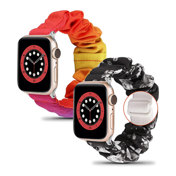 Wearlizer 2 Packs Adjustable Apple Watch Band Scrunchies Stretchy Soft Cloth Cute