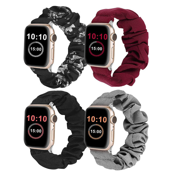 Wearlizer 4 Packs Apple Watch Band Scrunchie Soft Clot Cute Printed Elastic Watch Bands Women Stretchy