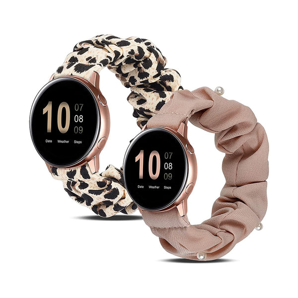 Wearlizer 2 Packs Samsung Galaxy Watch Band Active 2 Scrunchie Soft Cloth 20 mm Cute Printed Elastic Watch Bands Women Stretchy Bracelet Fabric