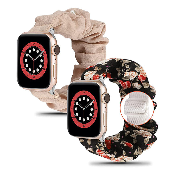 Wearlizer 2 Packs Adjustable Apple Watch Band Scrunchies Stretchy Soft Cloth Cute